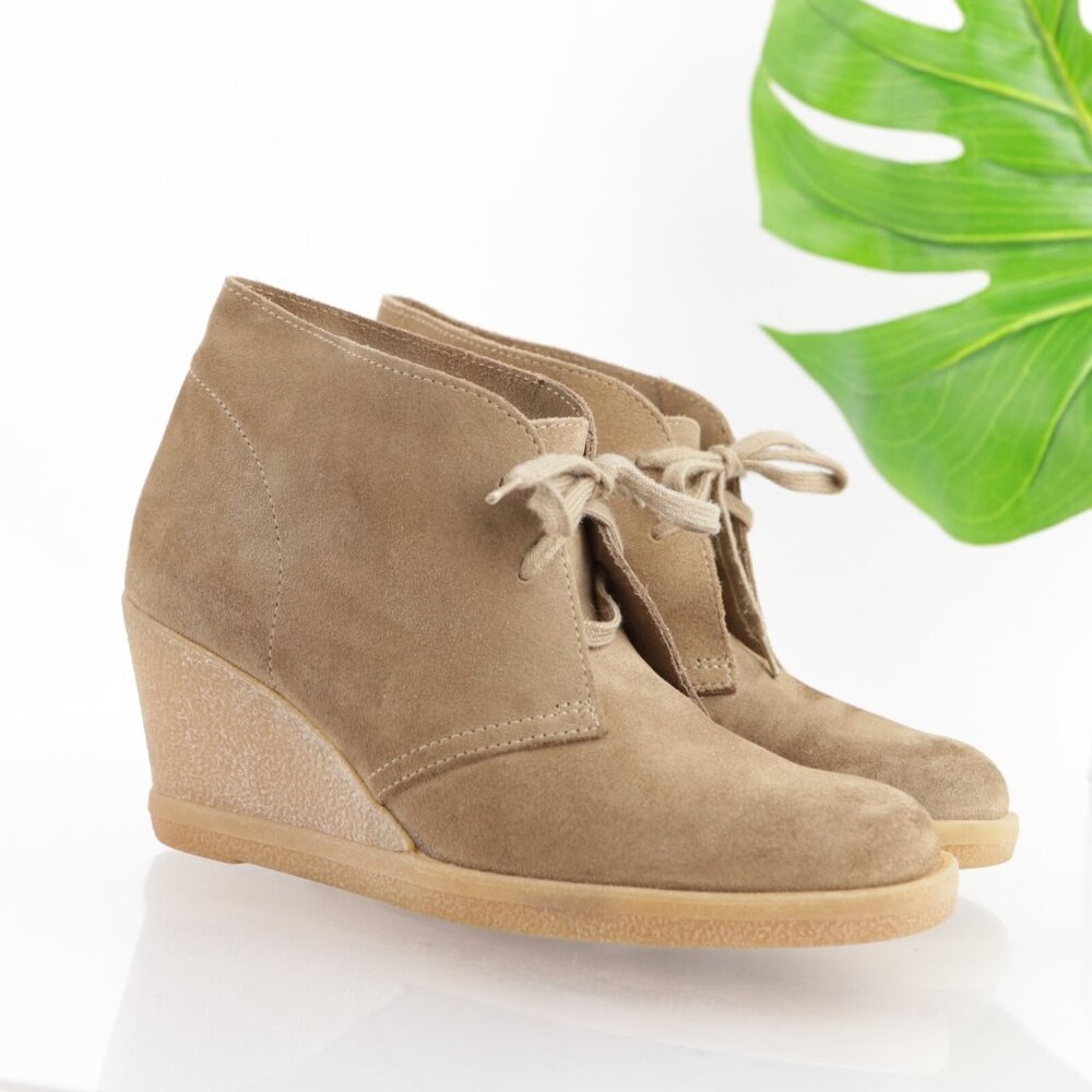 J Crew Womens McAllister Boots Size 7 Tan Suede Lace Up Wedge Heel Desert Bootie